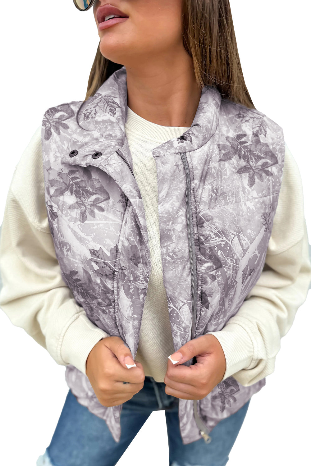 Camo Leaf Print Winter Puffer Vest - eAura