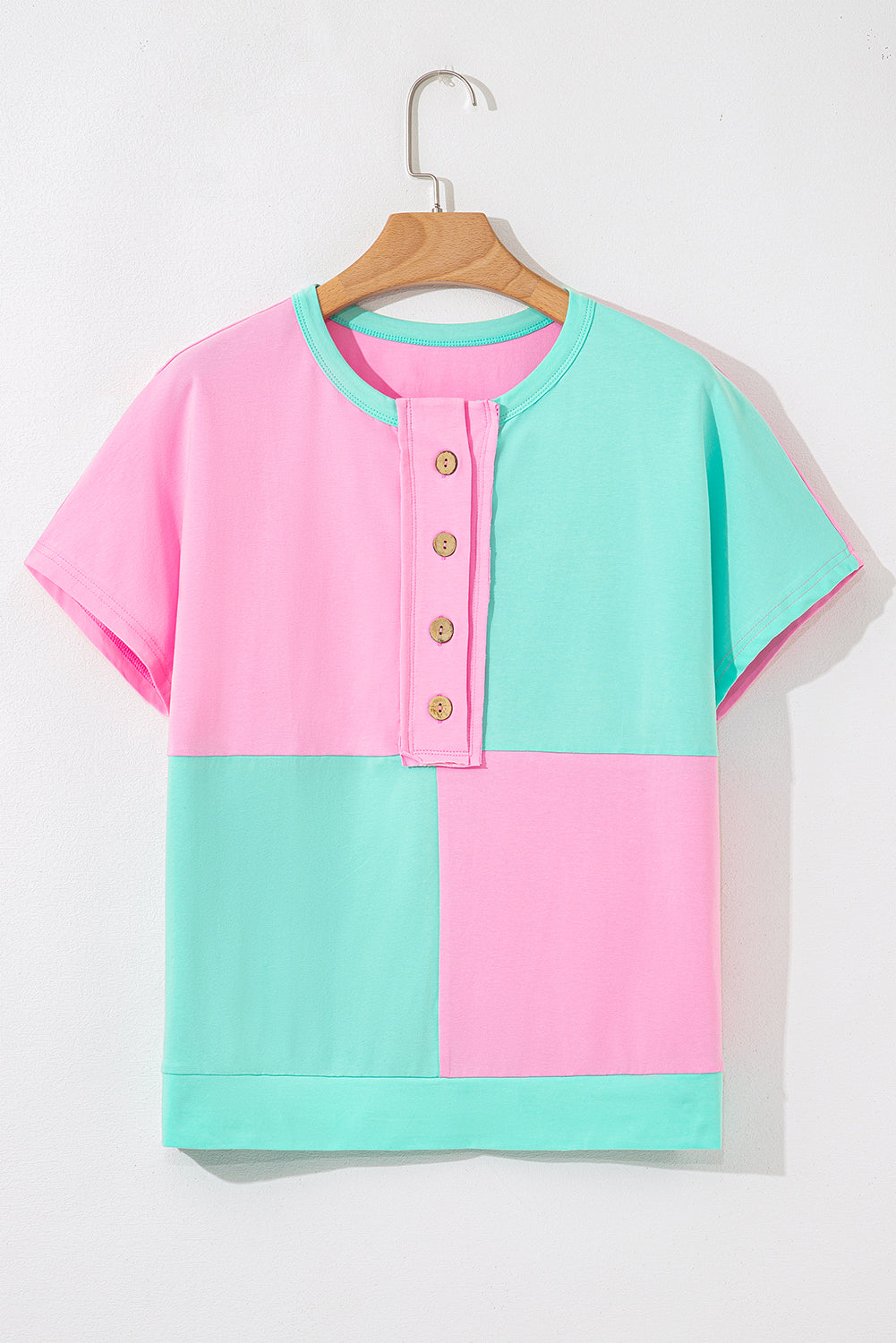 Myosotis Two Tone Half Buttons Collared T Shirt eAura