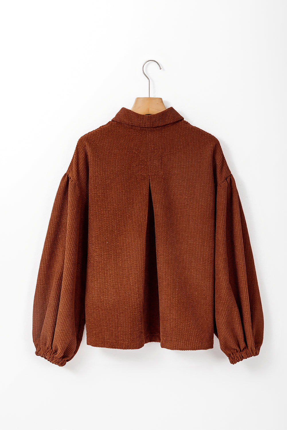 Coffee Textured Corduroy Puff Sleeve Shacket eAura