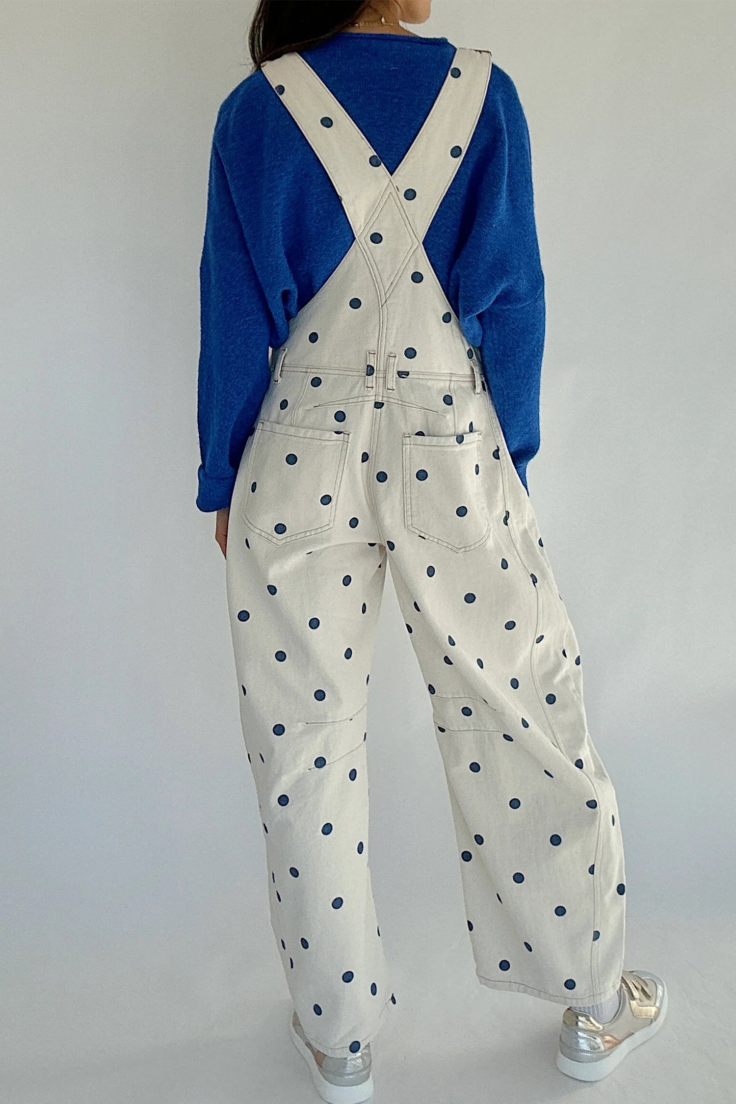 Polka Dot Print Bib Pocket Denim Barrel Dungarees Overalls