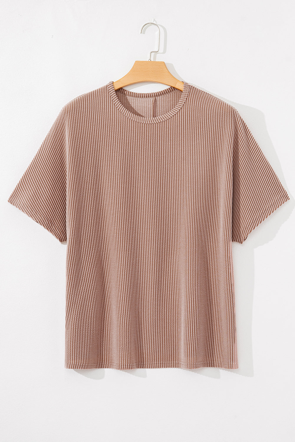 Smoke Grey Ribbed Striped Crew Neck Plus Size Knit T Shirt BB Fashion Outlet