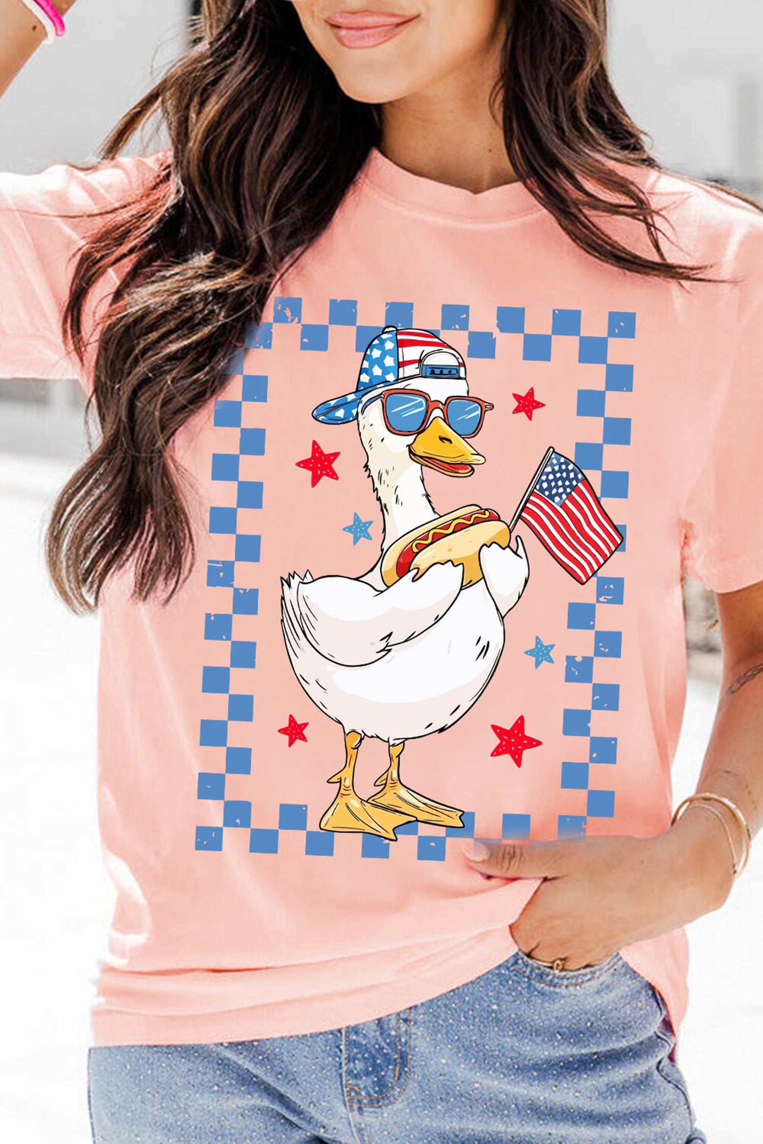 America Goose 4th Of July Patriotic Flag Graphic T Shirt – Pink