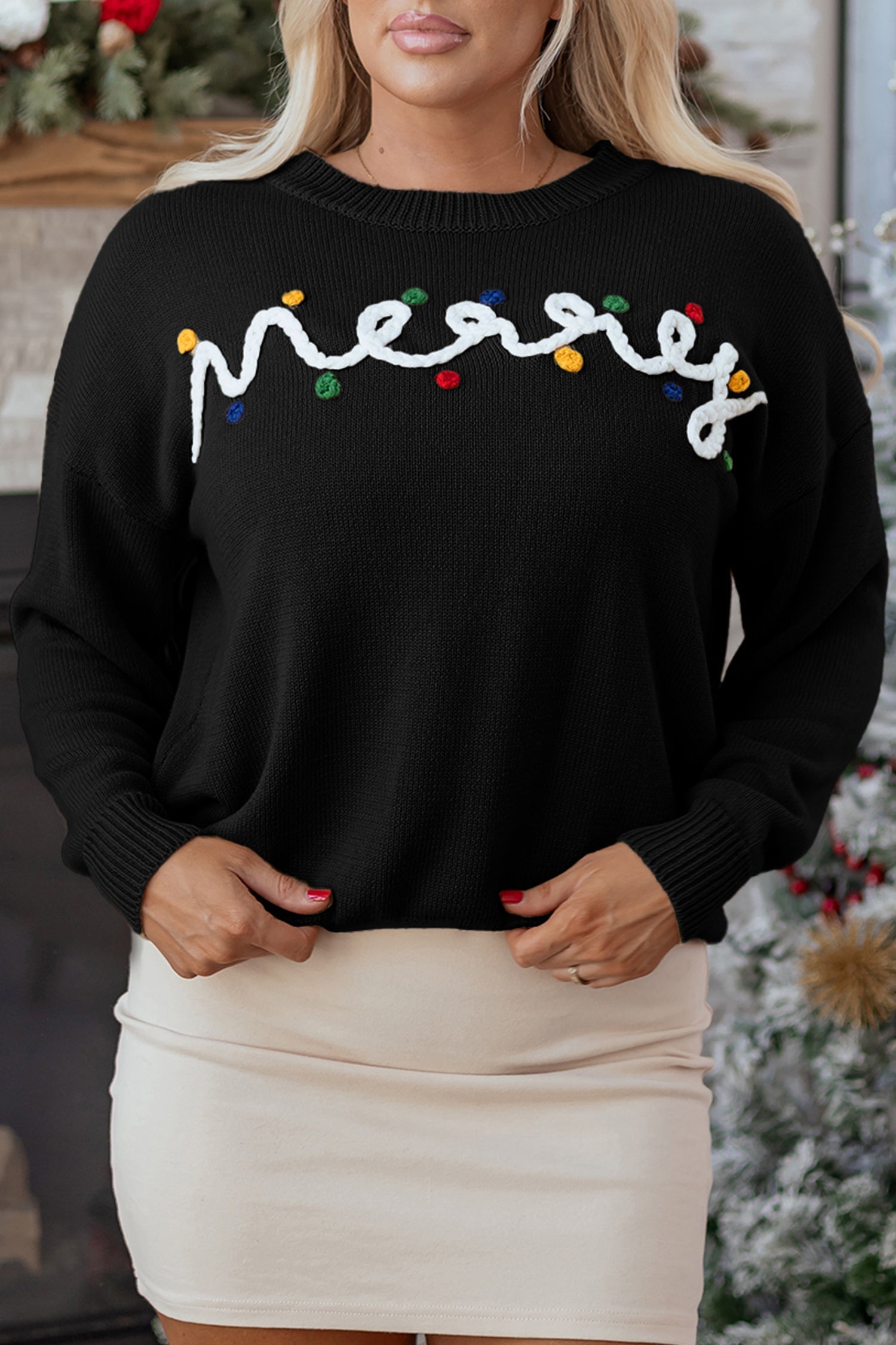 Merry Colourful Dot Detail Christmas Drop Shoulder Sweater - eAura