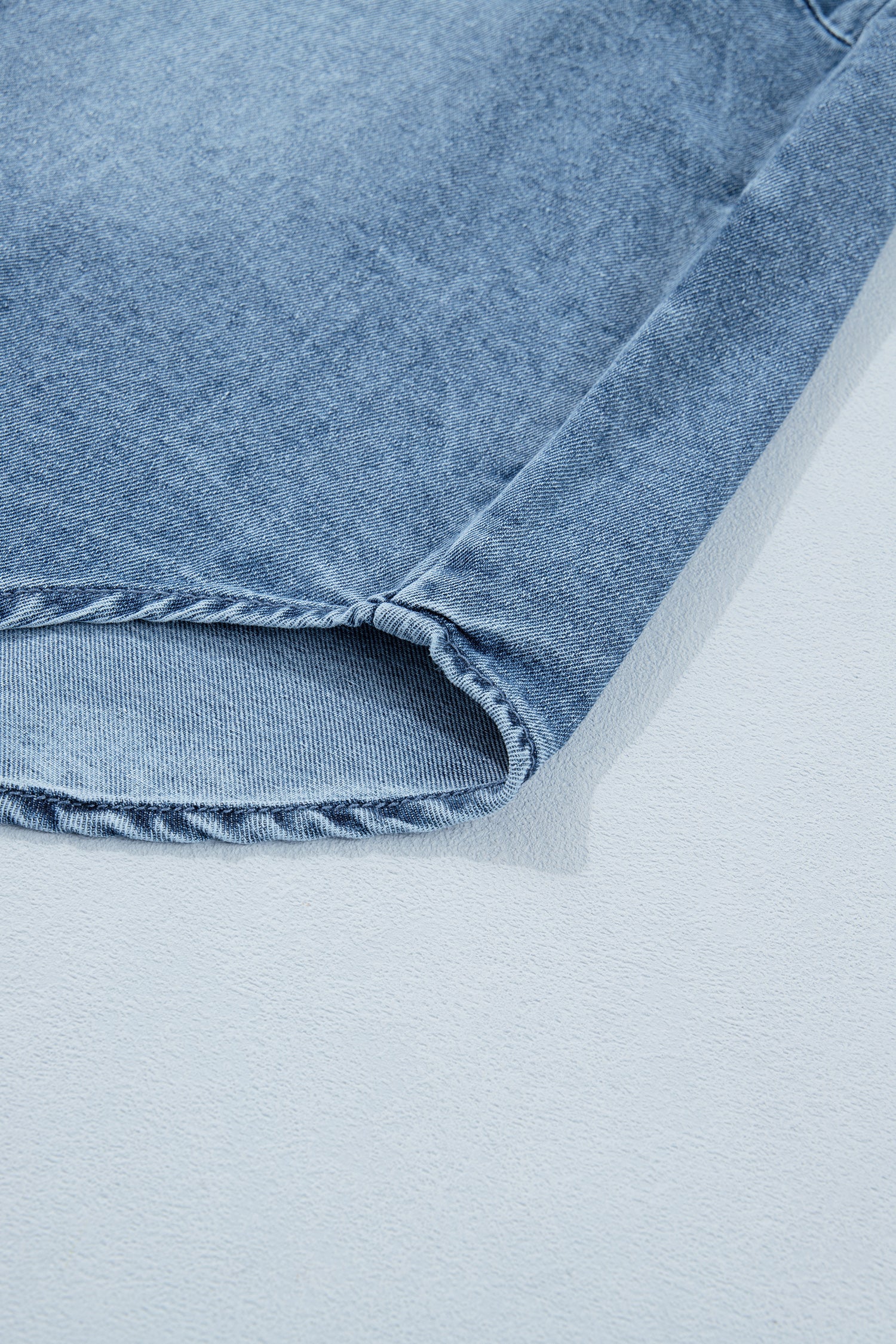 Frilled Short Sleeve Snap Button Denim Shirt
