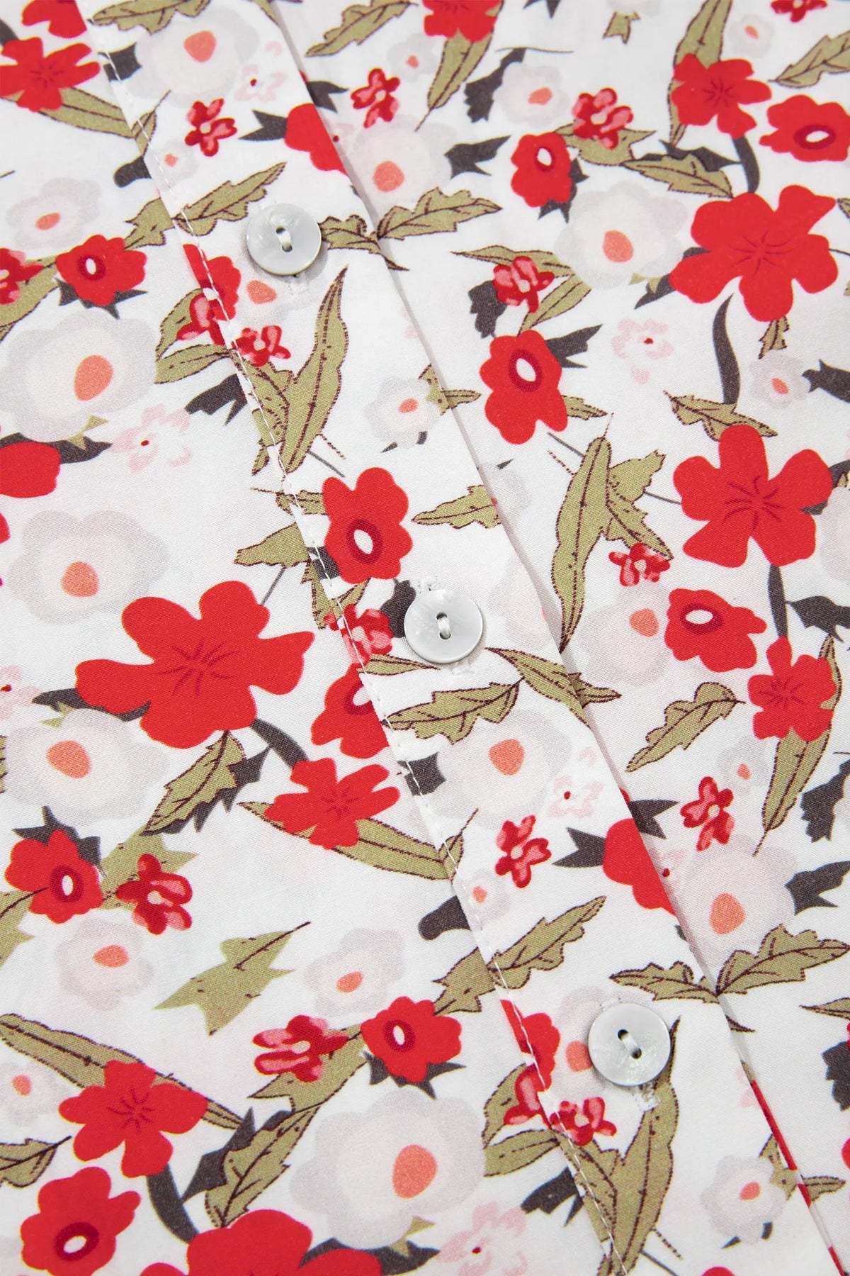 Floral Print Short Puff Sleeve Button Front Shirt