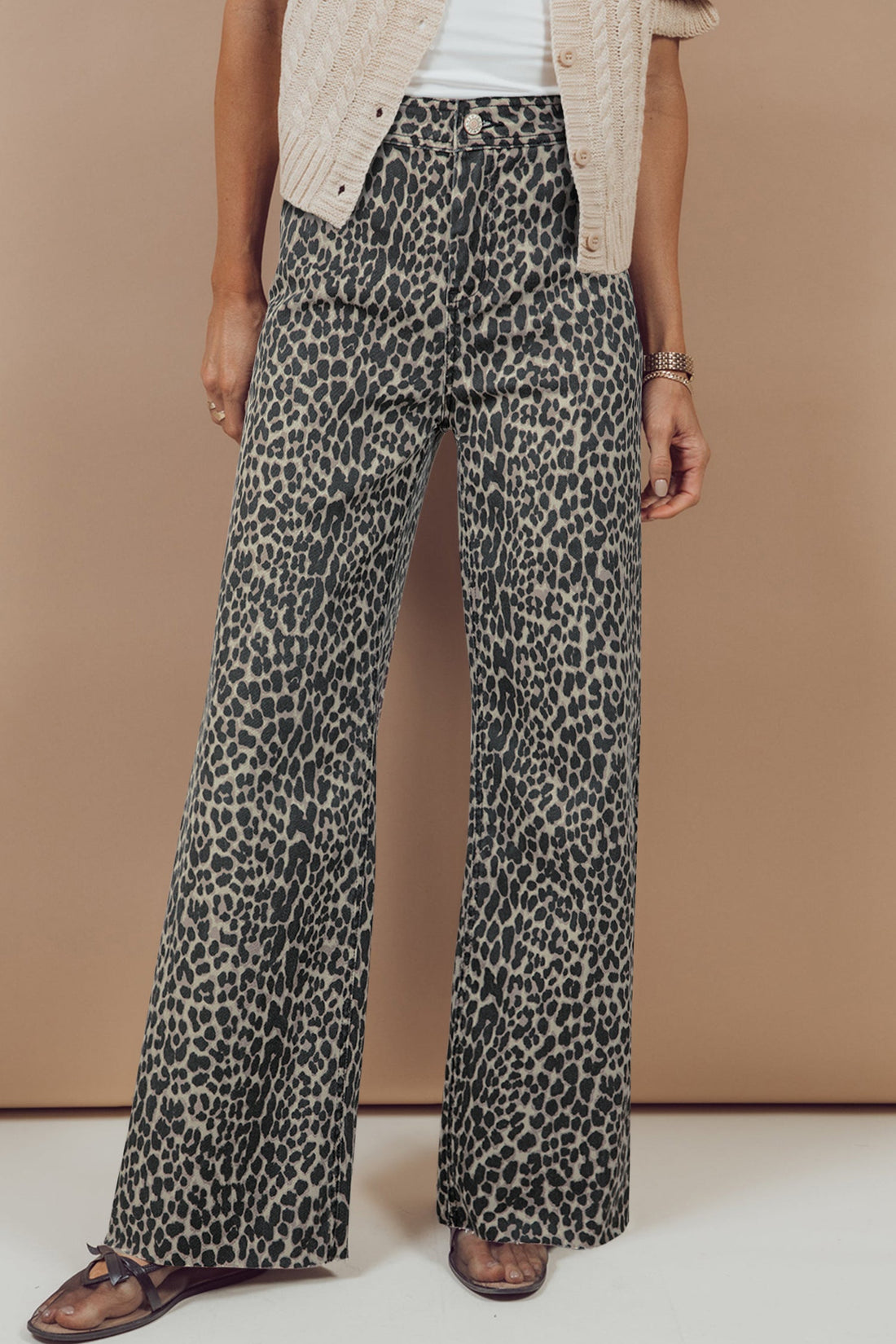 Leopard Print Wide Leg High Waist Jeans - eAura