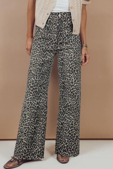 Leopard Print Wide Leg High Waist Jeans - eAura