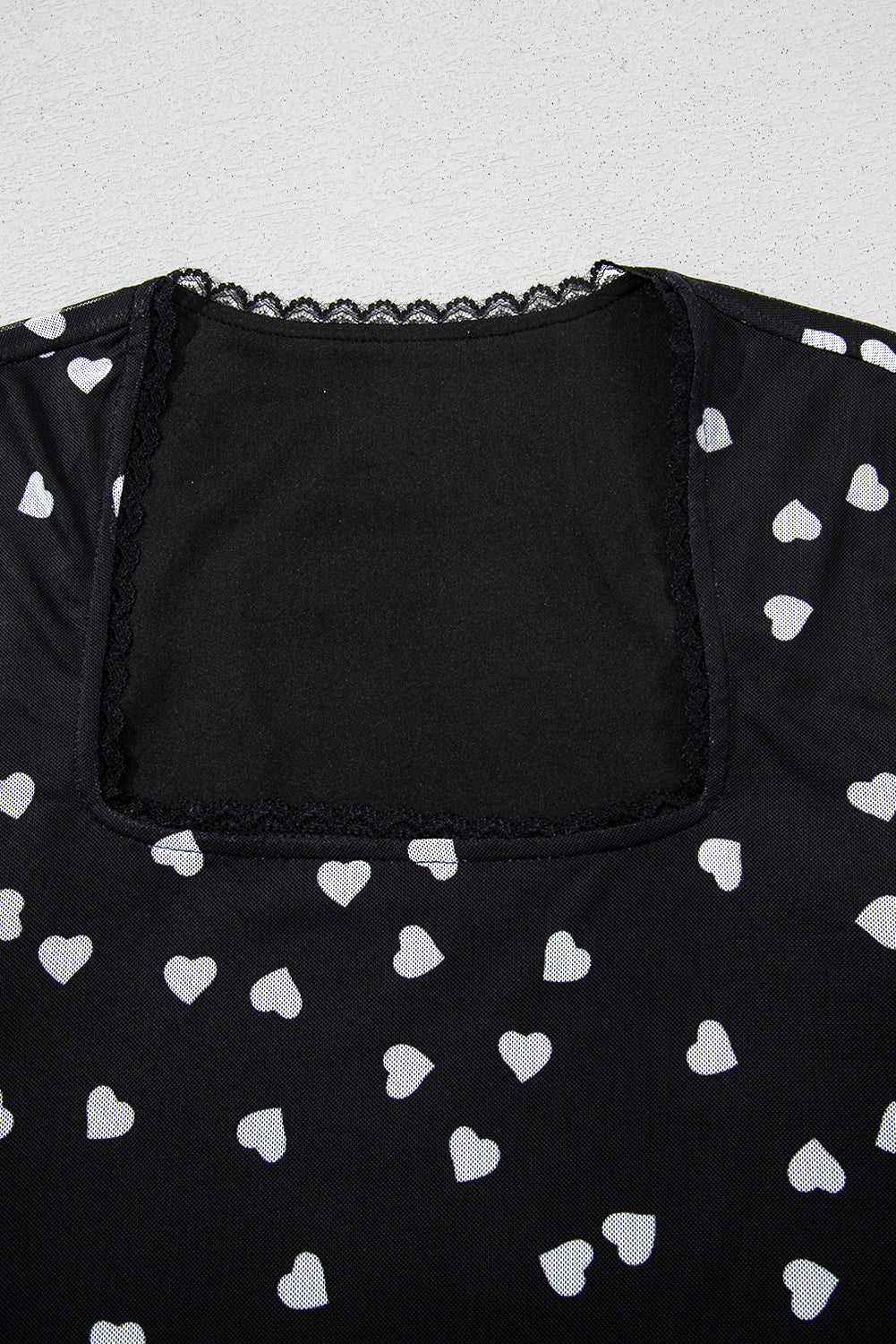 Black Heart Shape Mesh Patchwork Square Neck Bodysuit eAura