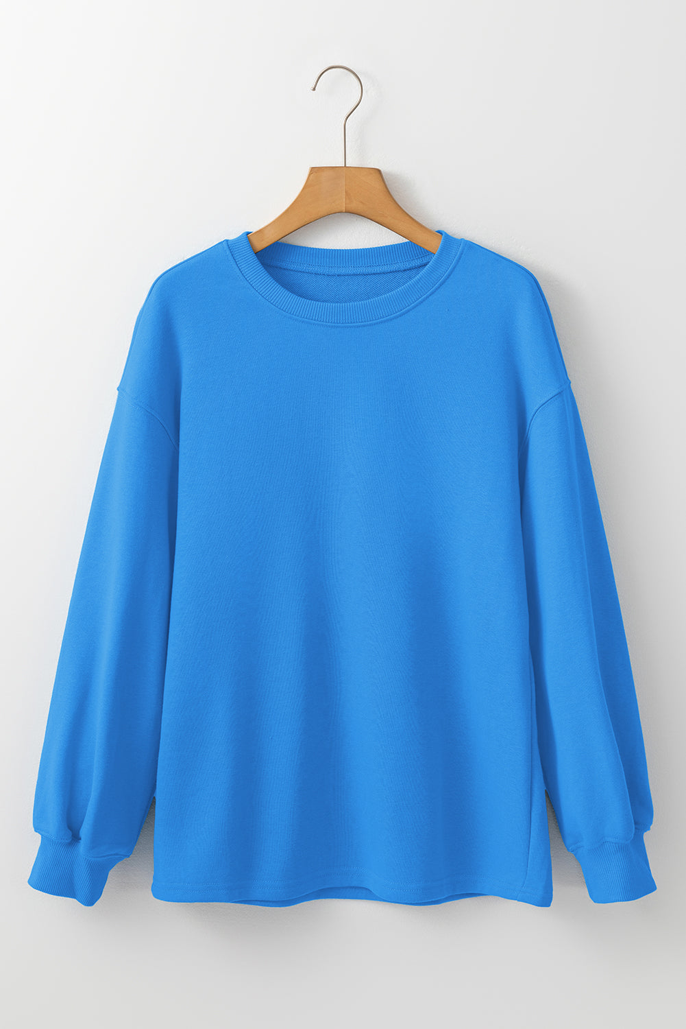 Drop Shoulder Long Sleeve Basic Sweatshirt – Blue
