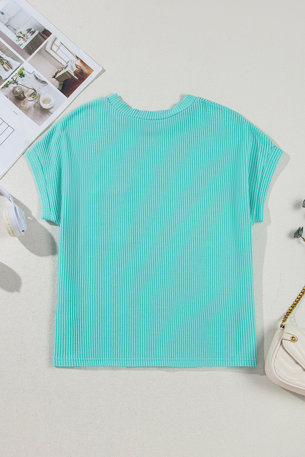 Ribbed Knit Colour Block Pocketed Crew Neck T Shirt eAura