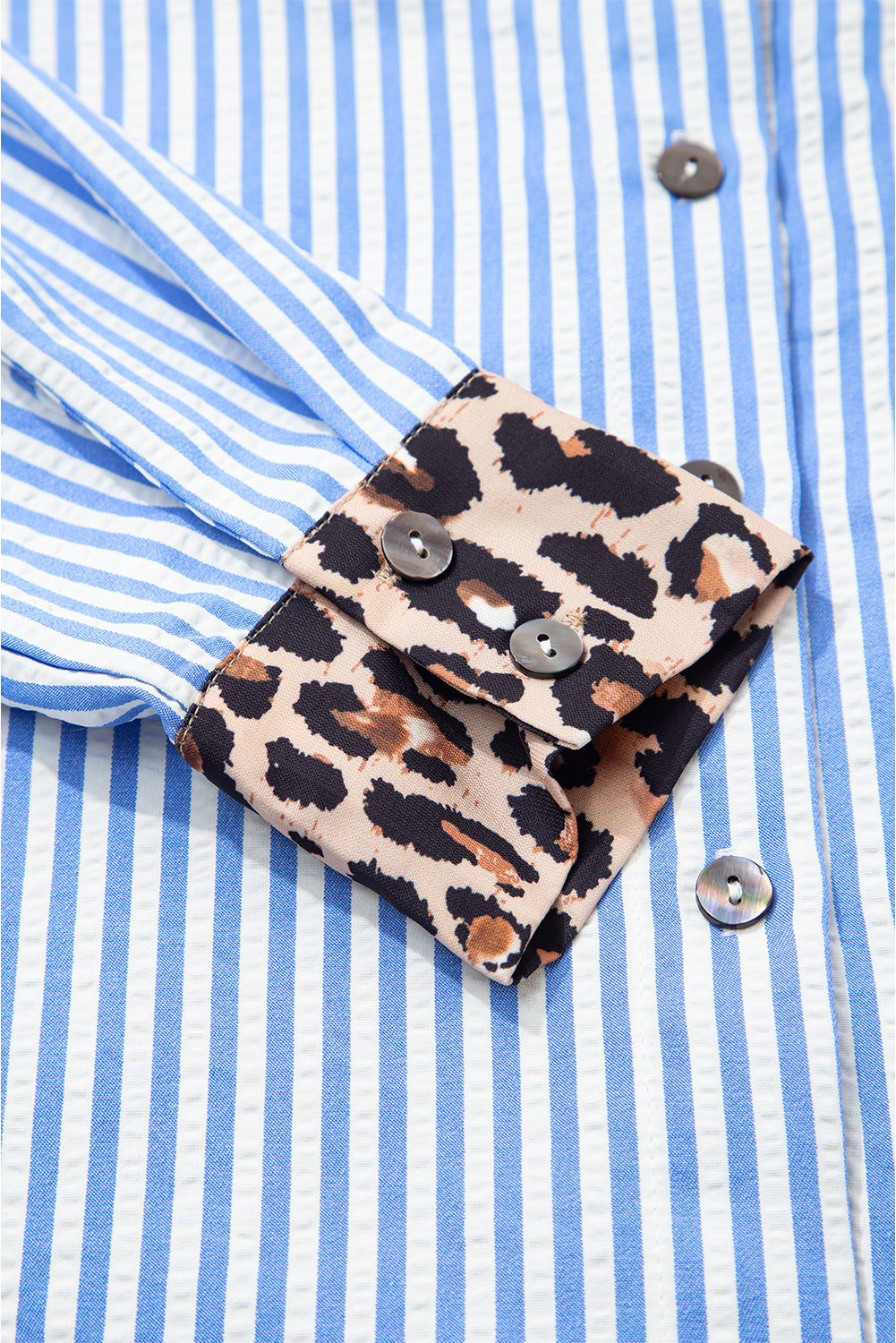 Striped Leopard Print Patchwork Button Up Shirt - eAura