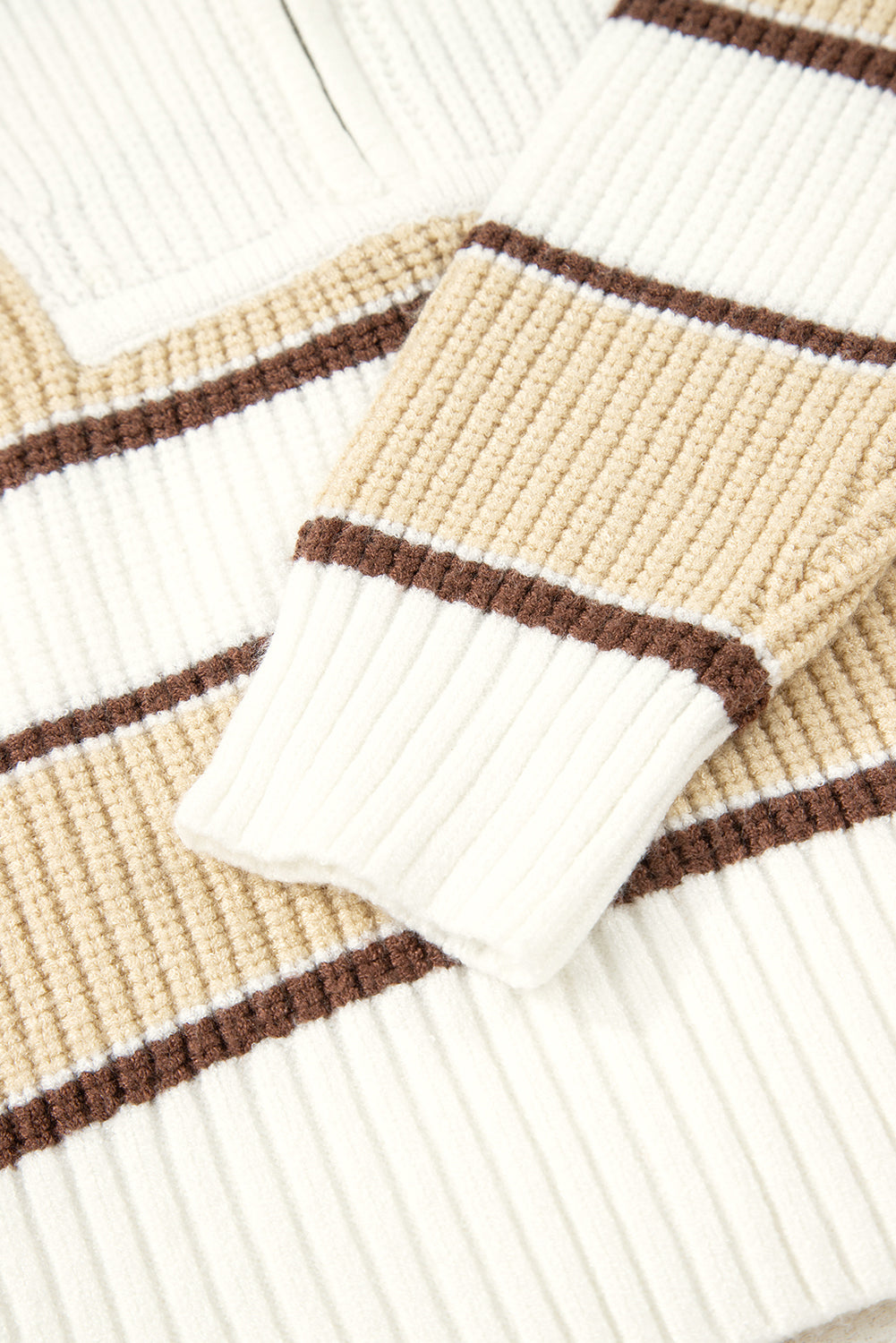 Stripe Half Zip Drop Shoulder Sweater - eAura