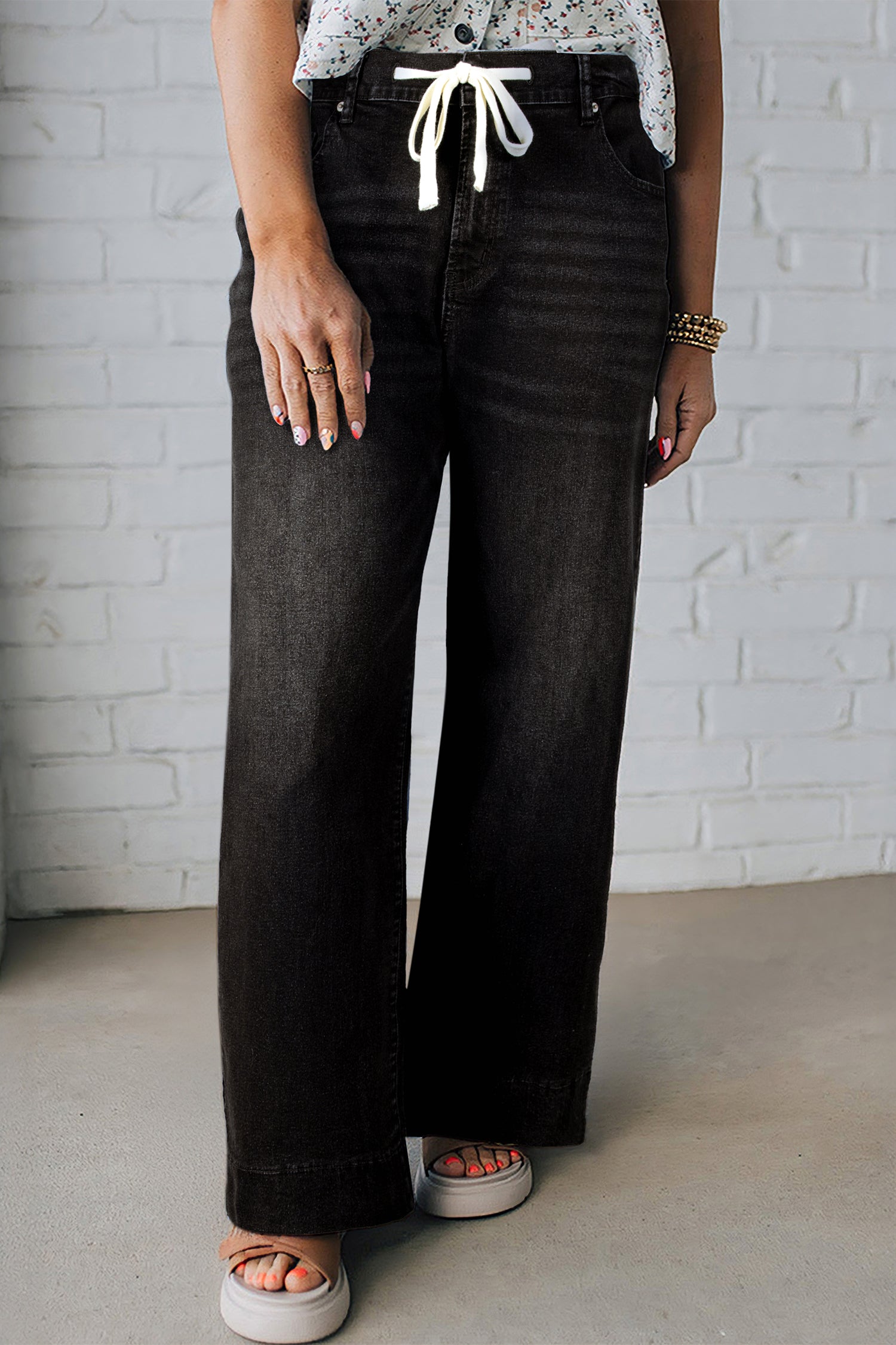 Acid Wash Contrast Lace-up Plus Size Jeans