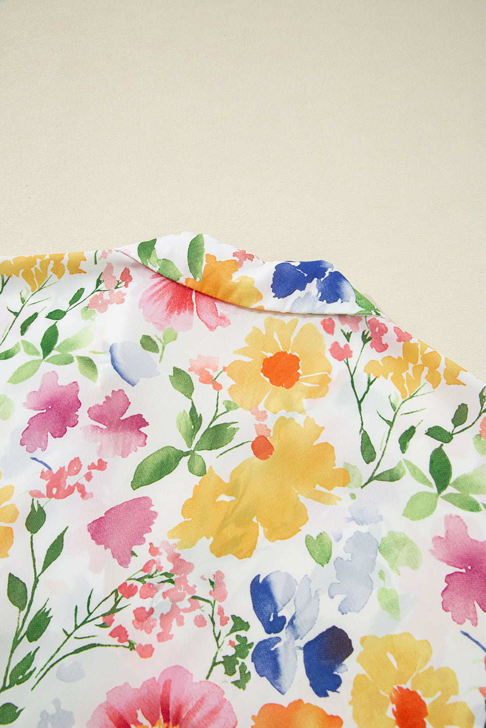 Yellow Floral Boxy Fit Ruffled Short Sleeve V Neck Blouse eAura