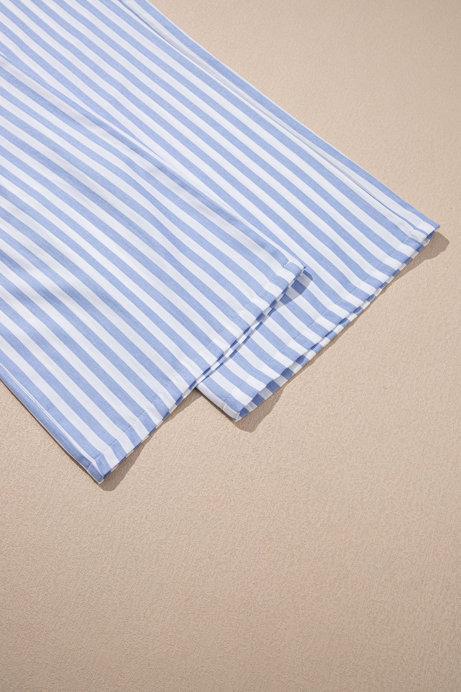 Shirred High Waist Loose Summer Pants – Sky Blue Stripe