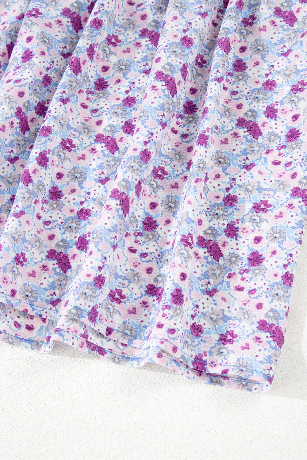 Purple Floral Short Bubble Sleeve Shirred High Waist Maxi Dress eAura