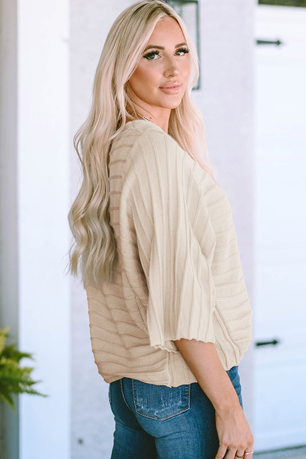 Black Exposed Seam Ribbed Knit Dolman Top eAura