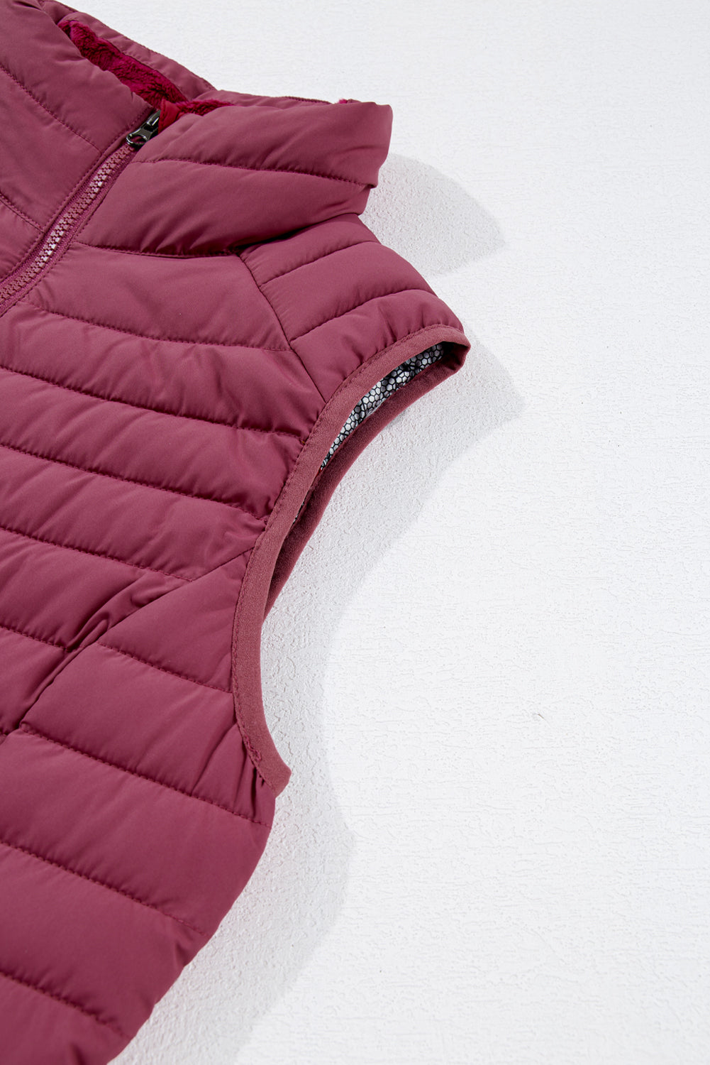 Burgundy Plush Collared Quilted Zipped Puffer Gilet Beagle Boutique Fashion Outlet