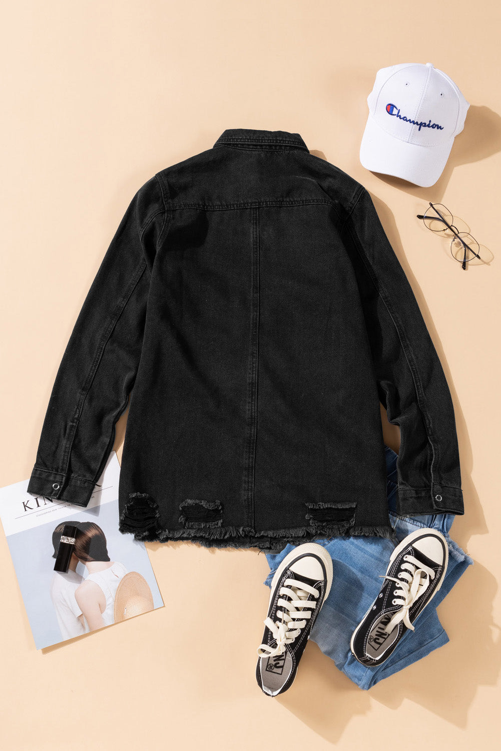 Black Ripped Denim Jacket Beagle Boutique Fashion Outlet