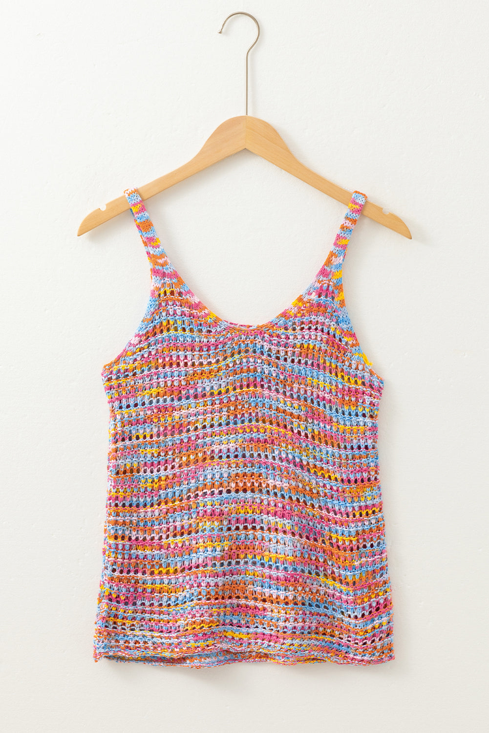 Pink Colour Contrast Crochet Loose Fit Sweater Vest eAura