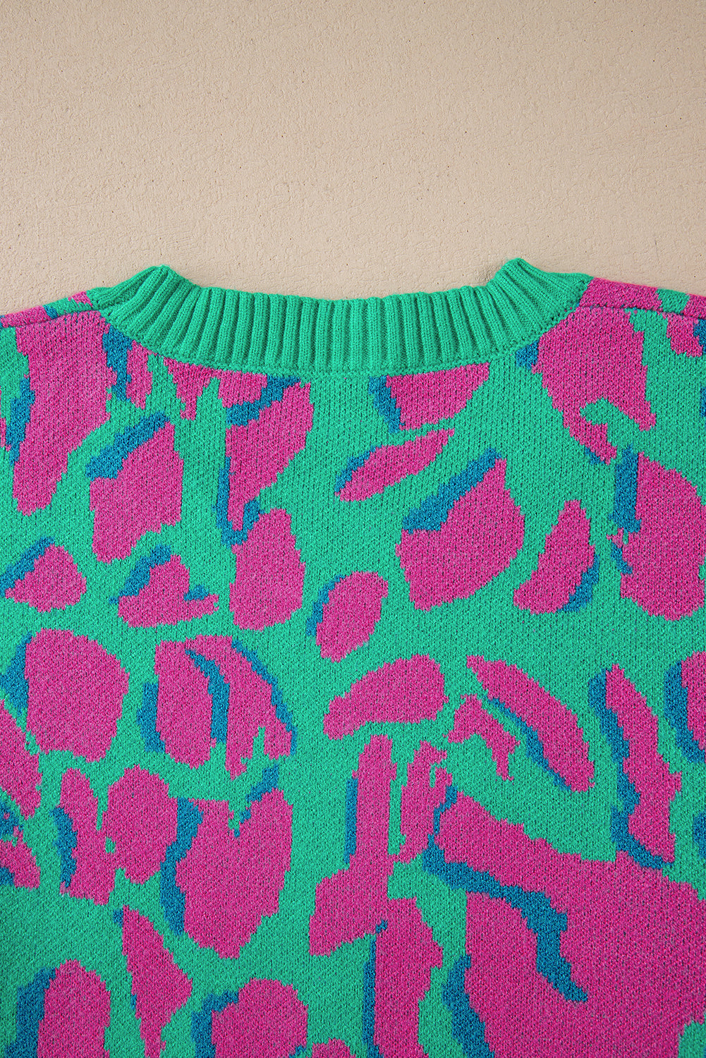 Green Abstract Print Ribbed Trim Baggy Sweater eAura