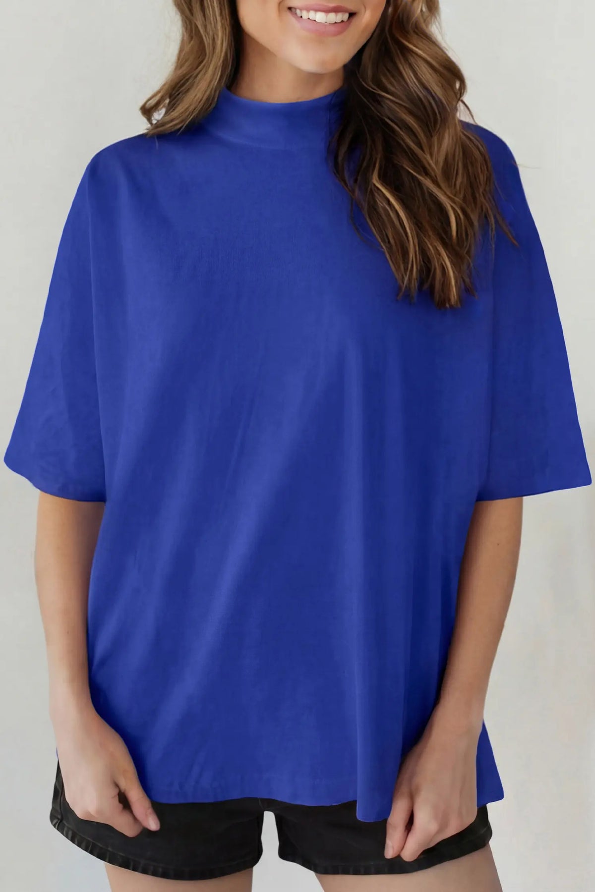 Solid Colour High Neck Oversize Tee – Wisteria