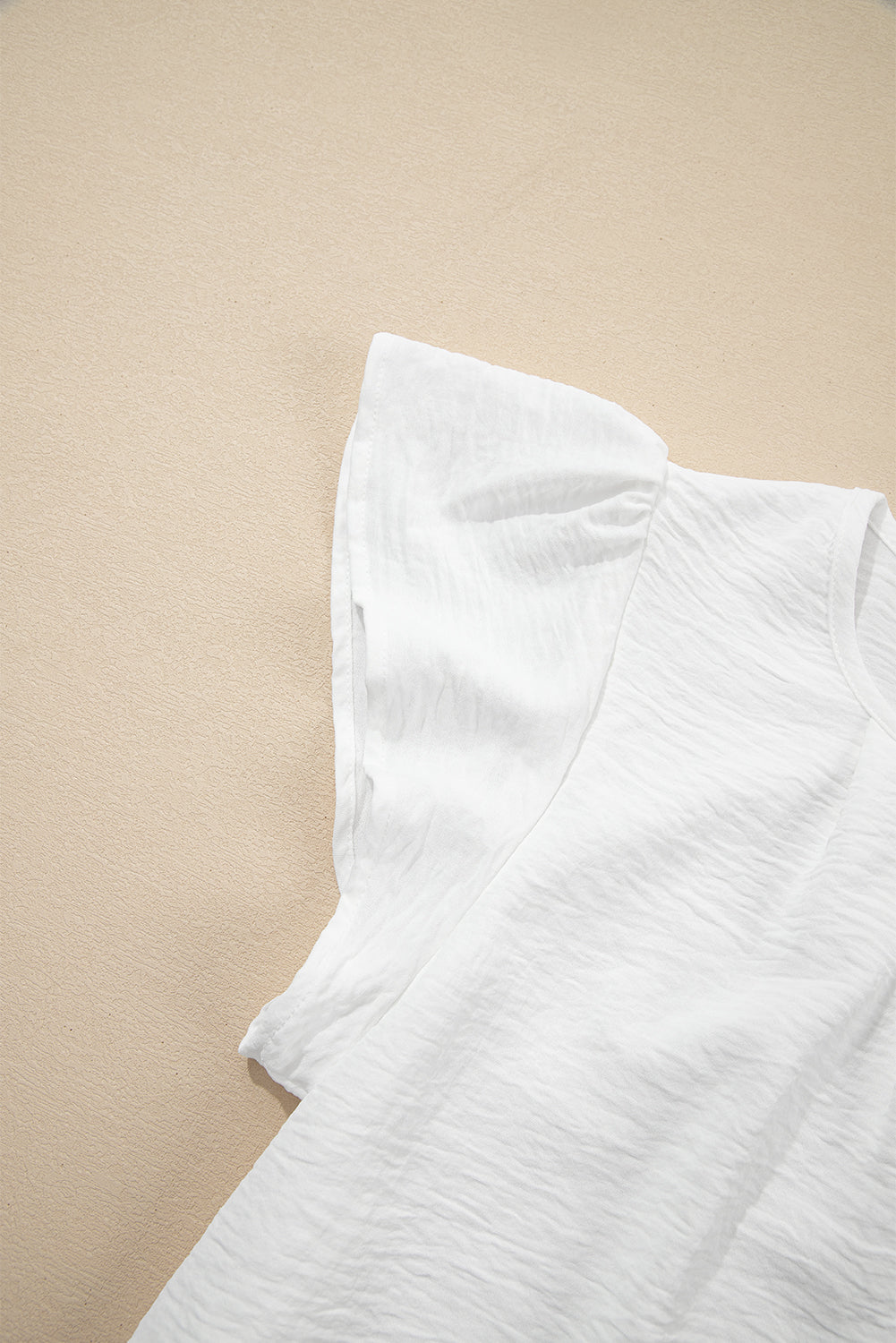 Flounce Sleeve Pleated Textured Blouse eAura