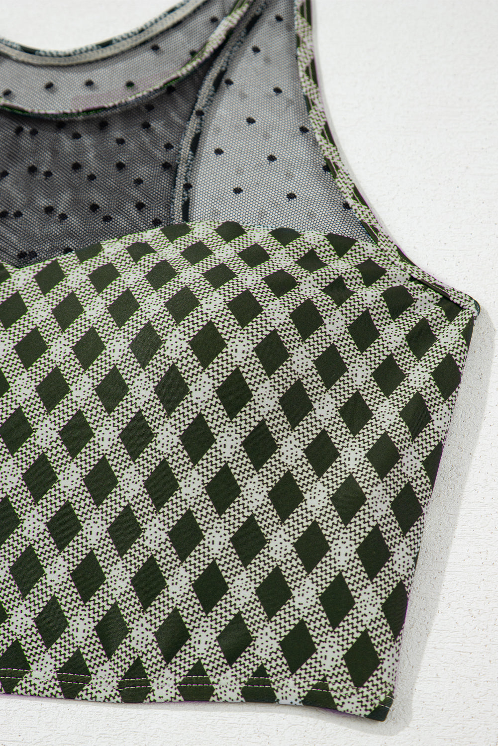 Green Dotted Mesh Plaid Patchwork High Waisted Bikini eAura
