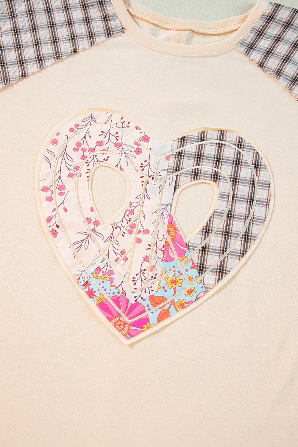 Clearly Aqua Plaid Floral Peace Heart Graphic Wide Long Sleeve Top Beagle Boutique Fashion Outlet
