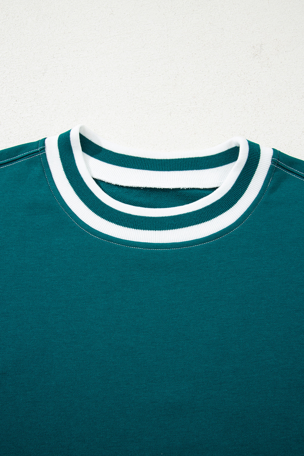 Green Contrast Striped Patchwork Drop Shoulder Sweatshirt - eAura