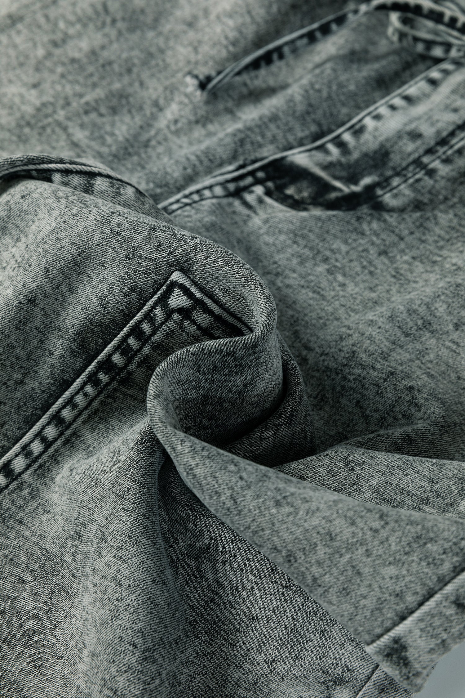 Gray Acid Wash Tie Waist Denim Pants