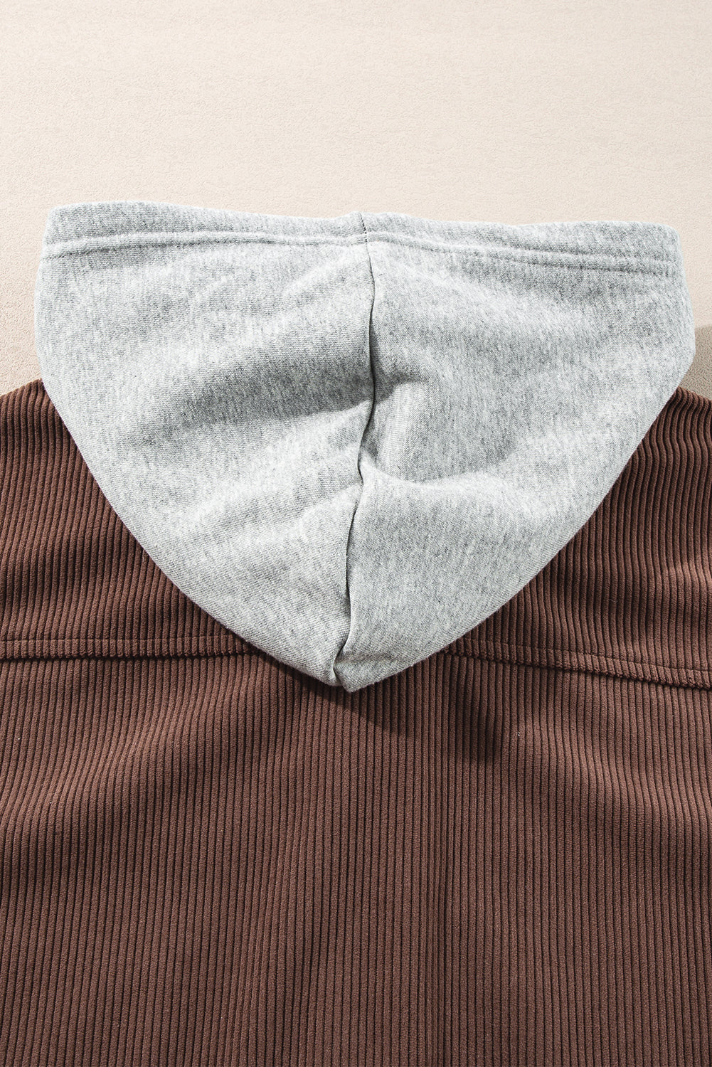 Coffee Hooded Drawstring Pockets Corduroy Shacket eAura