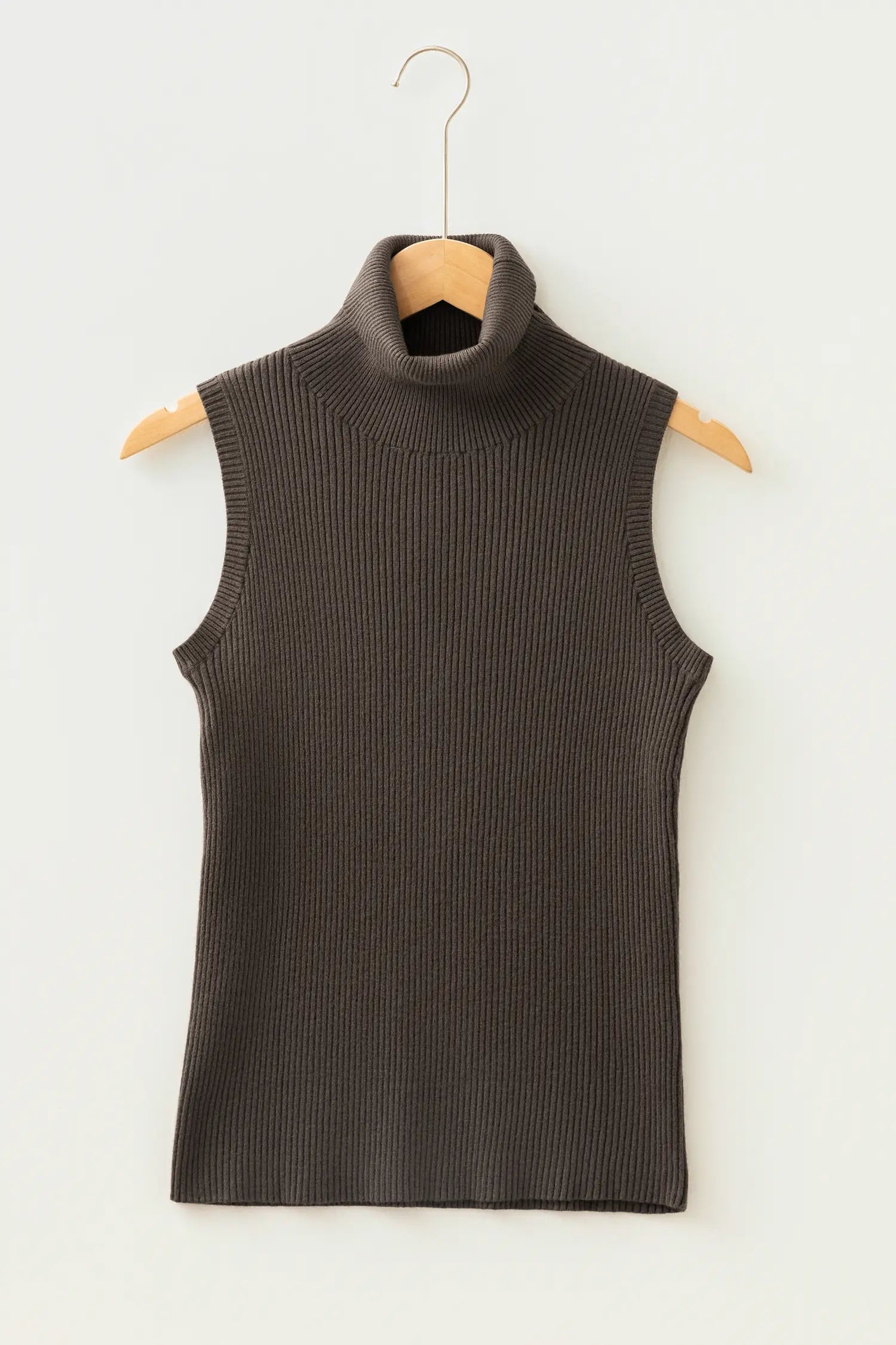 Western Ribbed Knit High Neck Sleeveless Waist Slim Fit Sweater Vest – Chicory Coffee