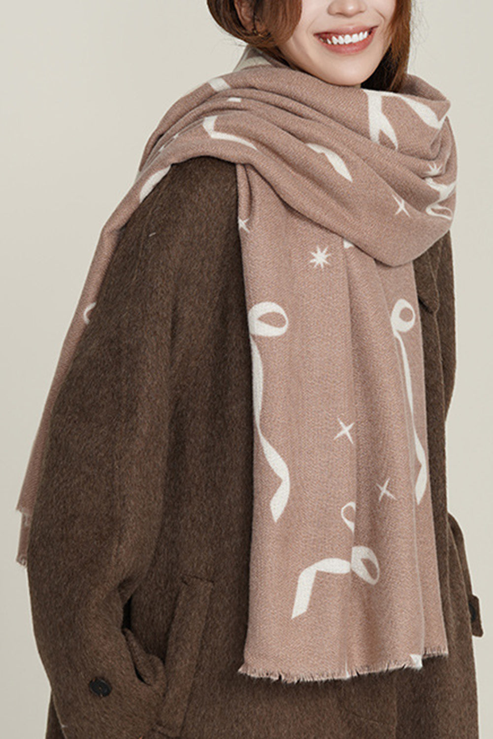 Bow Print Raw Edge Lightweight Scarf Shewin