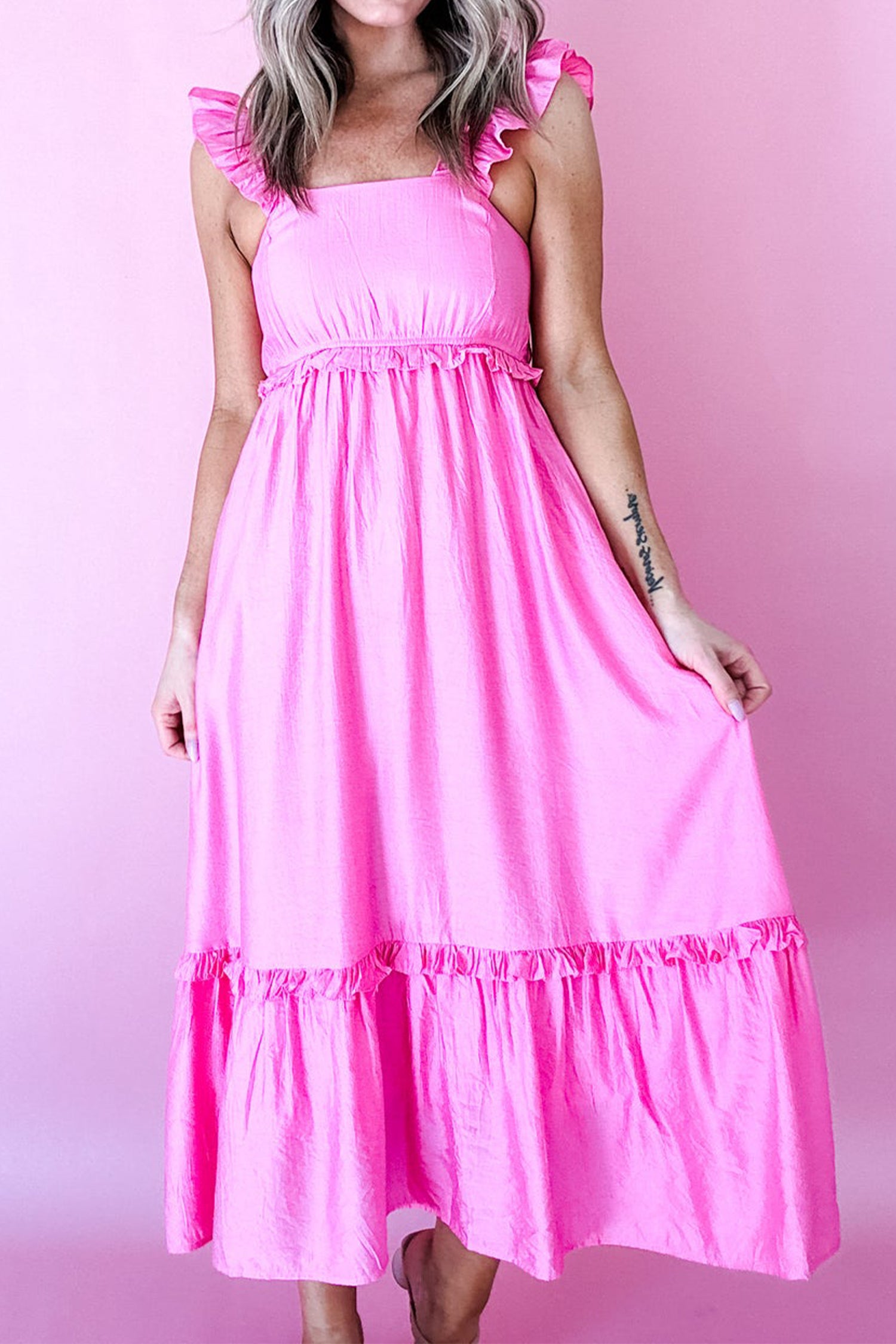 Ruffle Trim High Waist Sleeveless Maxi Dress