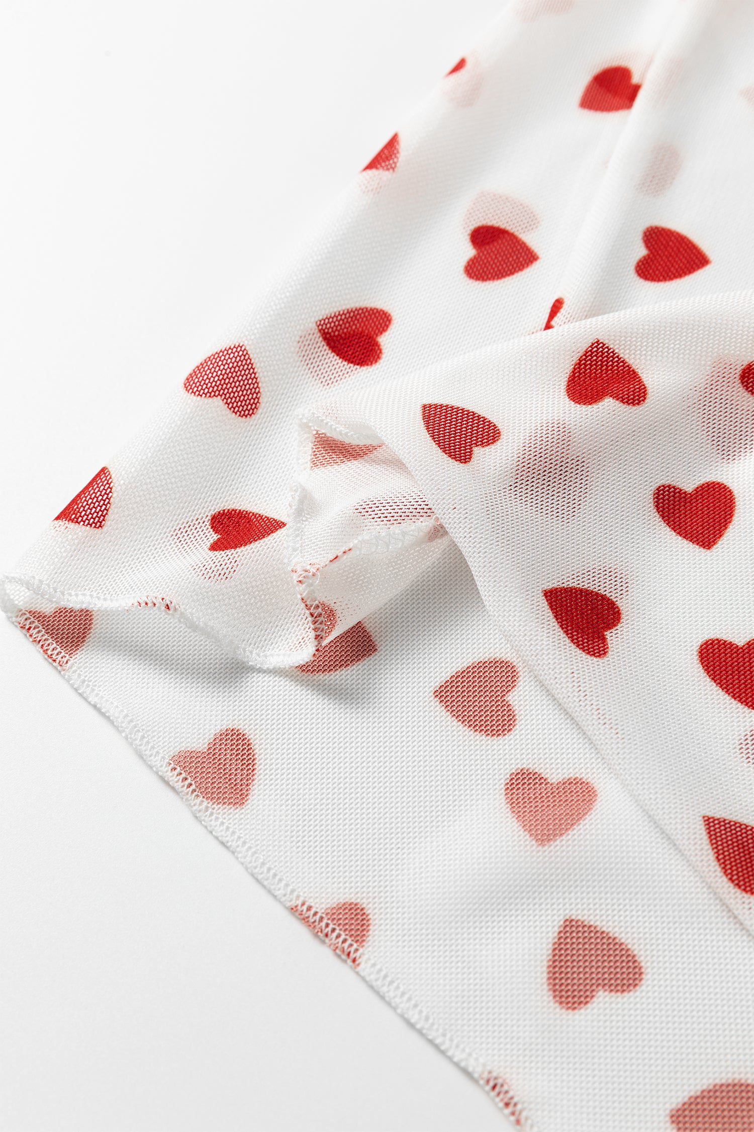Allover Heart Print Mesh Short Sleeve Top