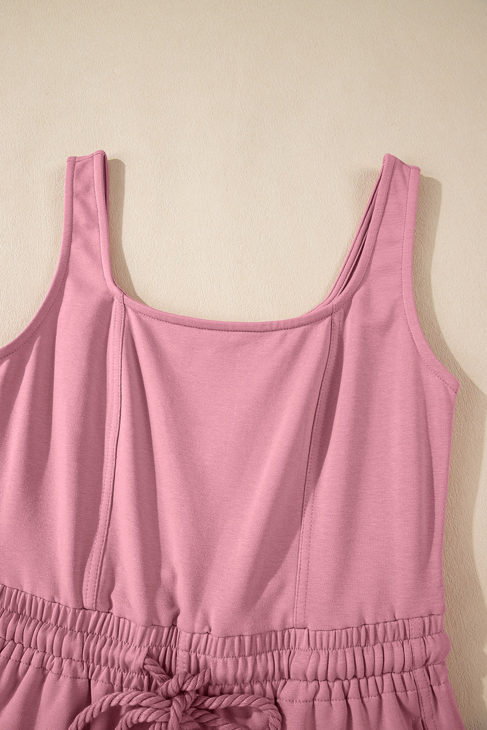 Light Pink Lace-up Elastic Waist Sleeveless Square Neck Jumpsuit eAura