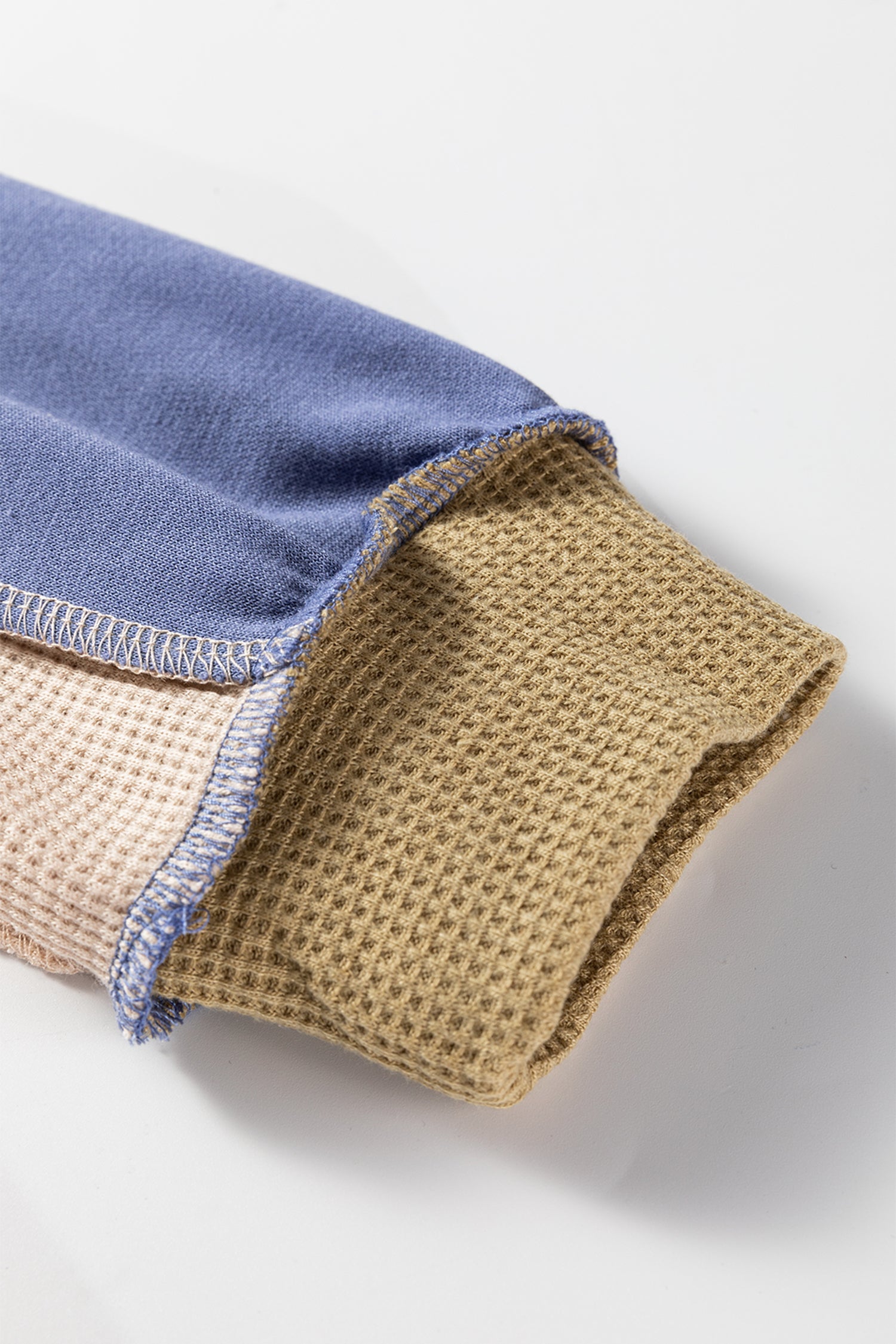 Mix Texture Waffle Patchwork Oversize Sweatshirt - eAura