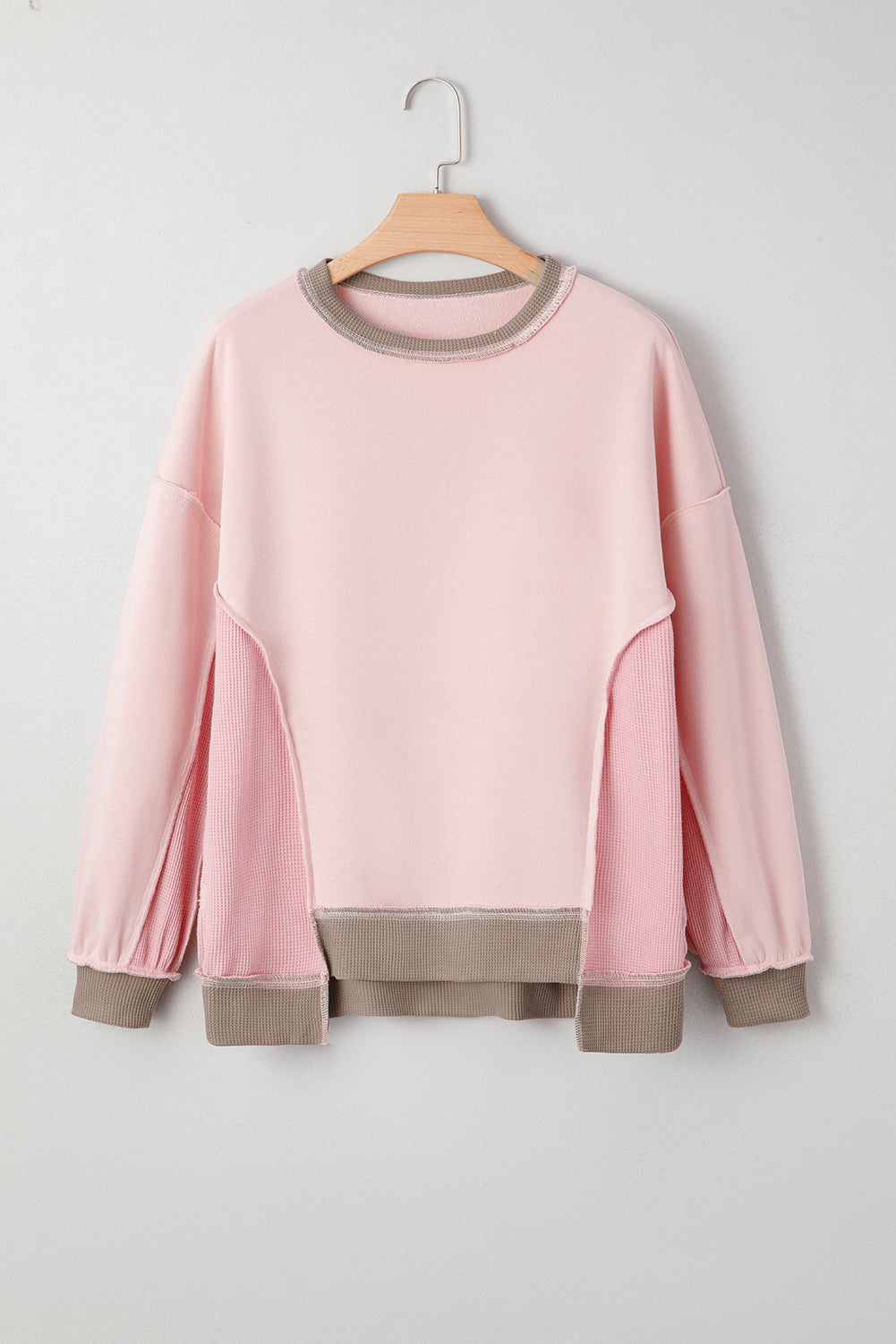 Mix Texture Waffle Patchwork Oversize Sweatshirt - eAura