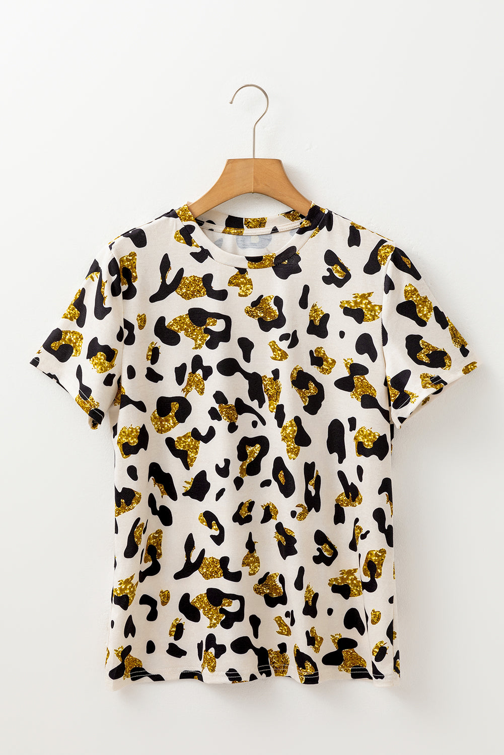 Apricot Leopard Print Round Neck Casual T Shirt eAura