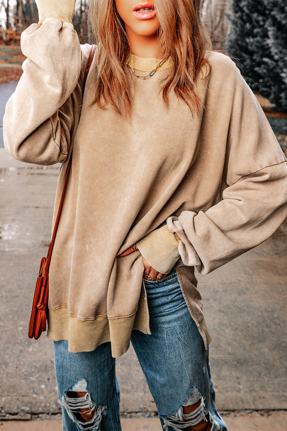 Green Drop Shoulder Ribbed Trim Oversized Sweatshirt eAura