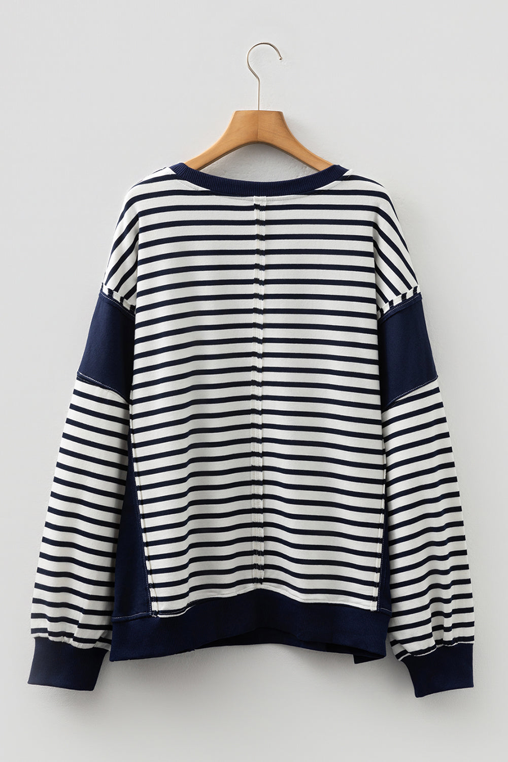 Striped Contrast Stitched Detail Plus Size Sweatshirt - eAura