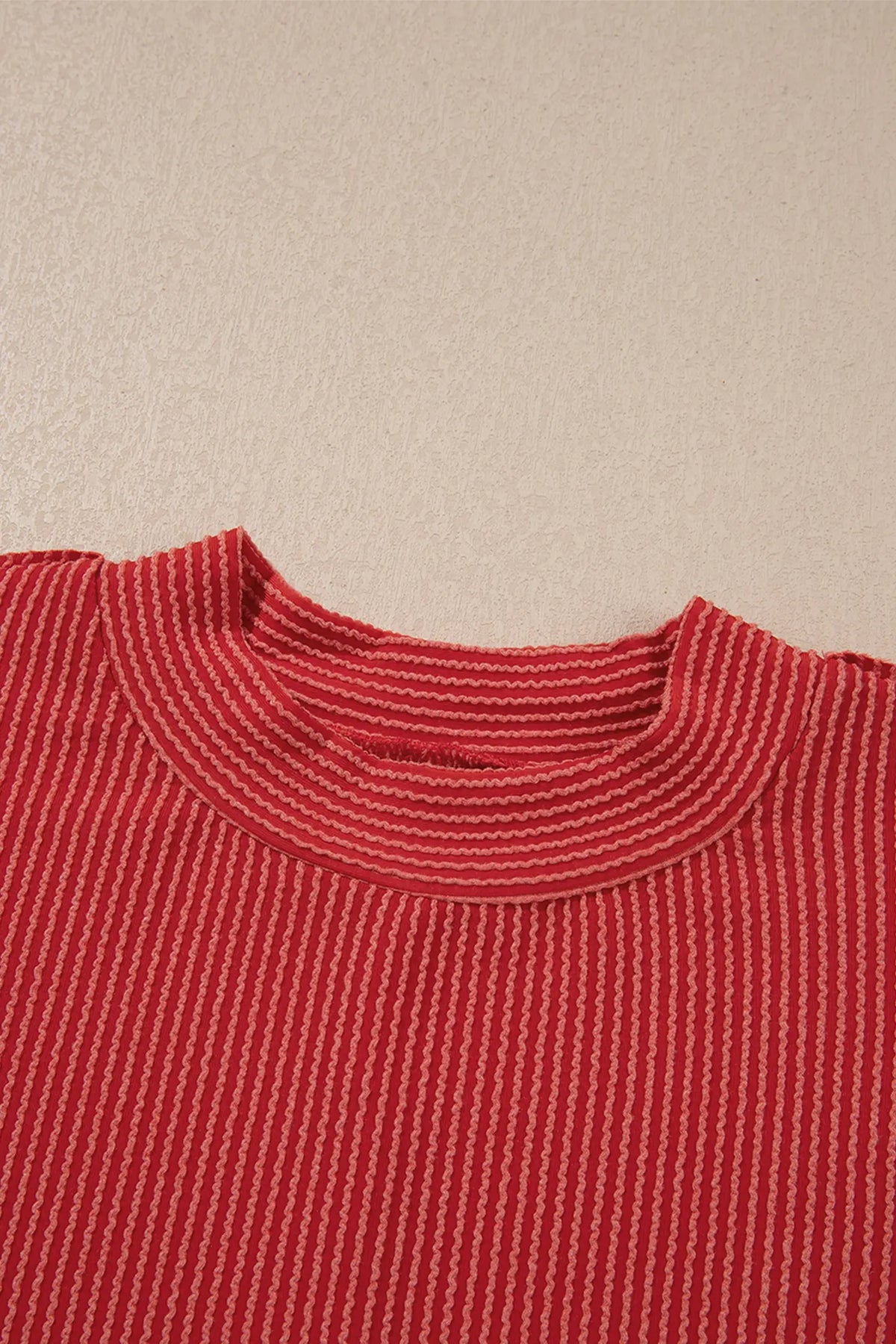 Twist Ribbed Tunic Round Neck Bracelet Sleeve Plus Size Blouse – Fiery Red