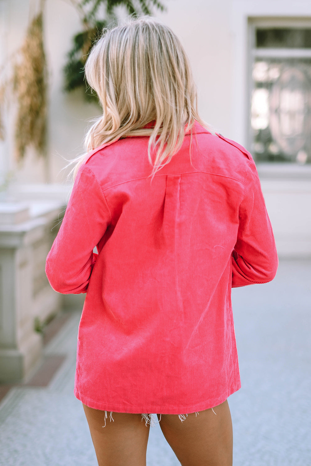Pink Buttoned Flap Pocket Corduroy Jacket BB Fashion Outlet