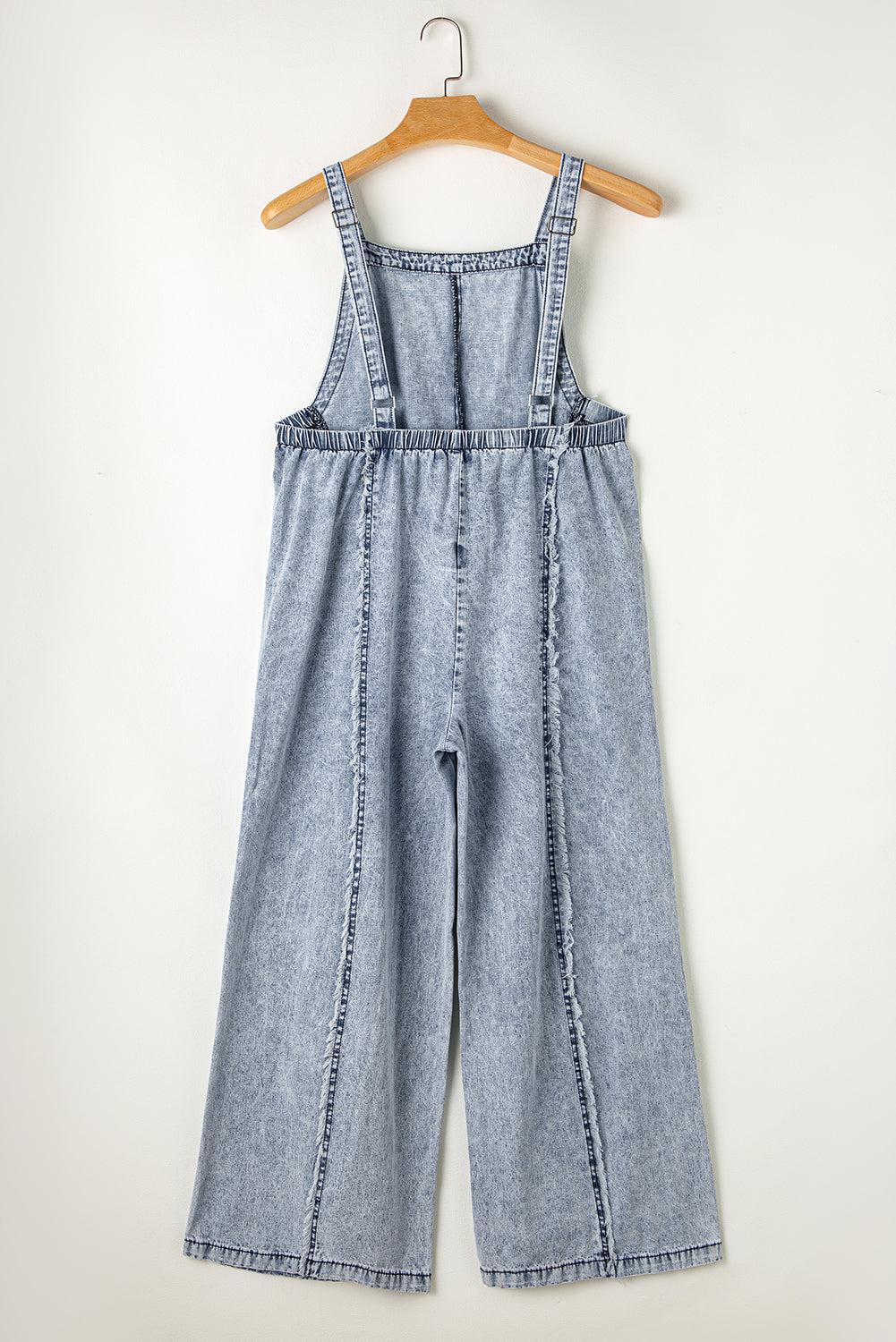 Dark Grey Light Wash Frayed Exposed Seam Wide Leg Denim Overall eAura