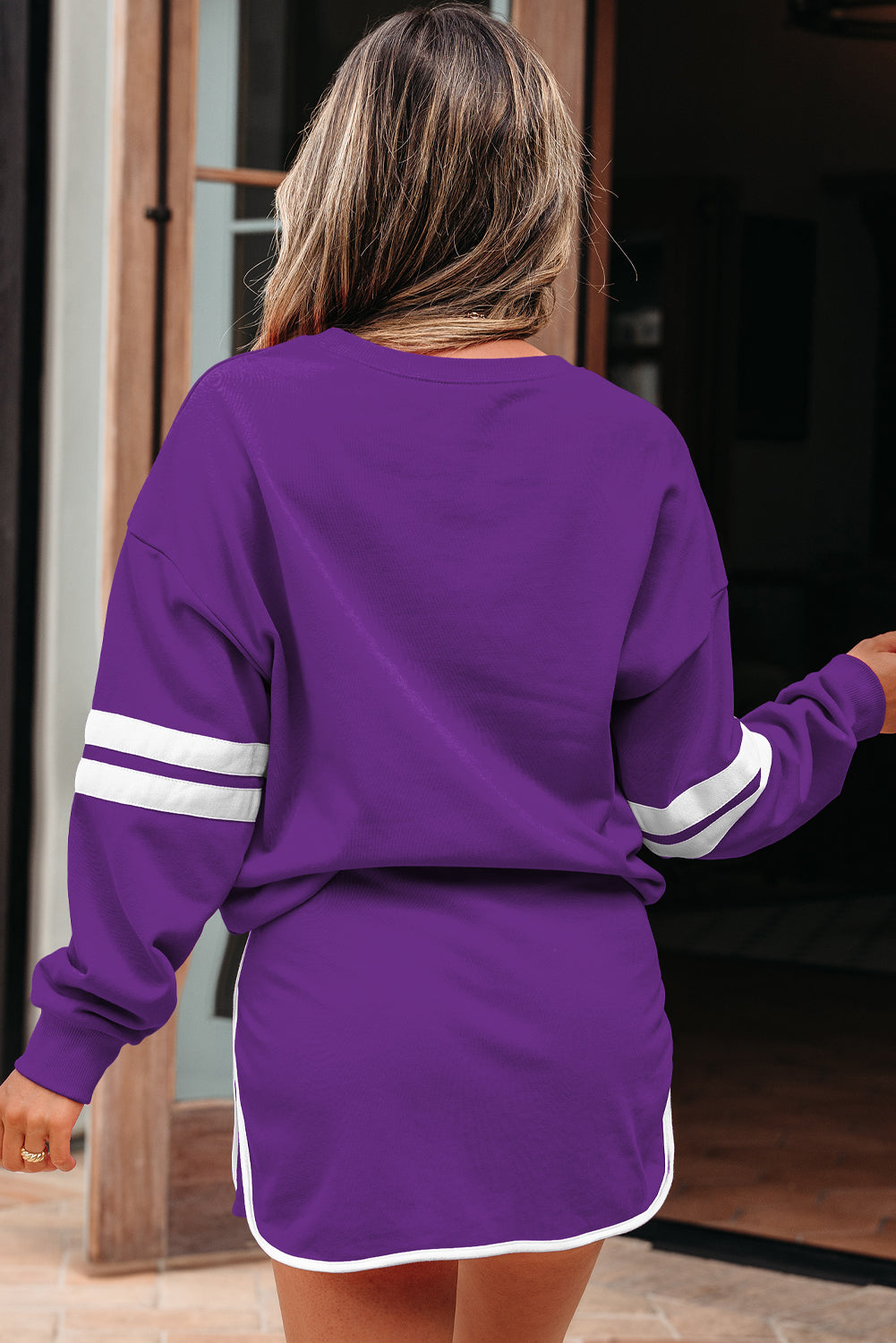 Varsity Stripe Detail Drop Shoulder Pullover Mini Skort Co-ord Set - eAura