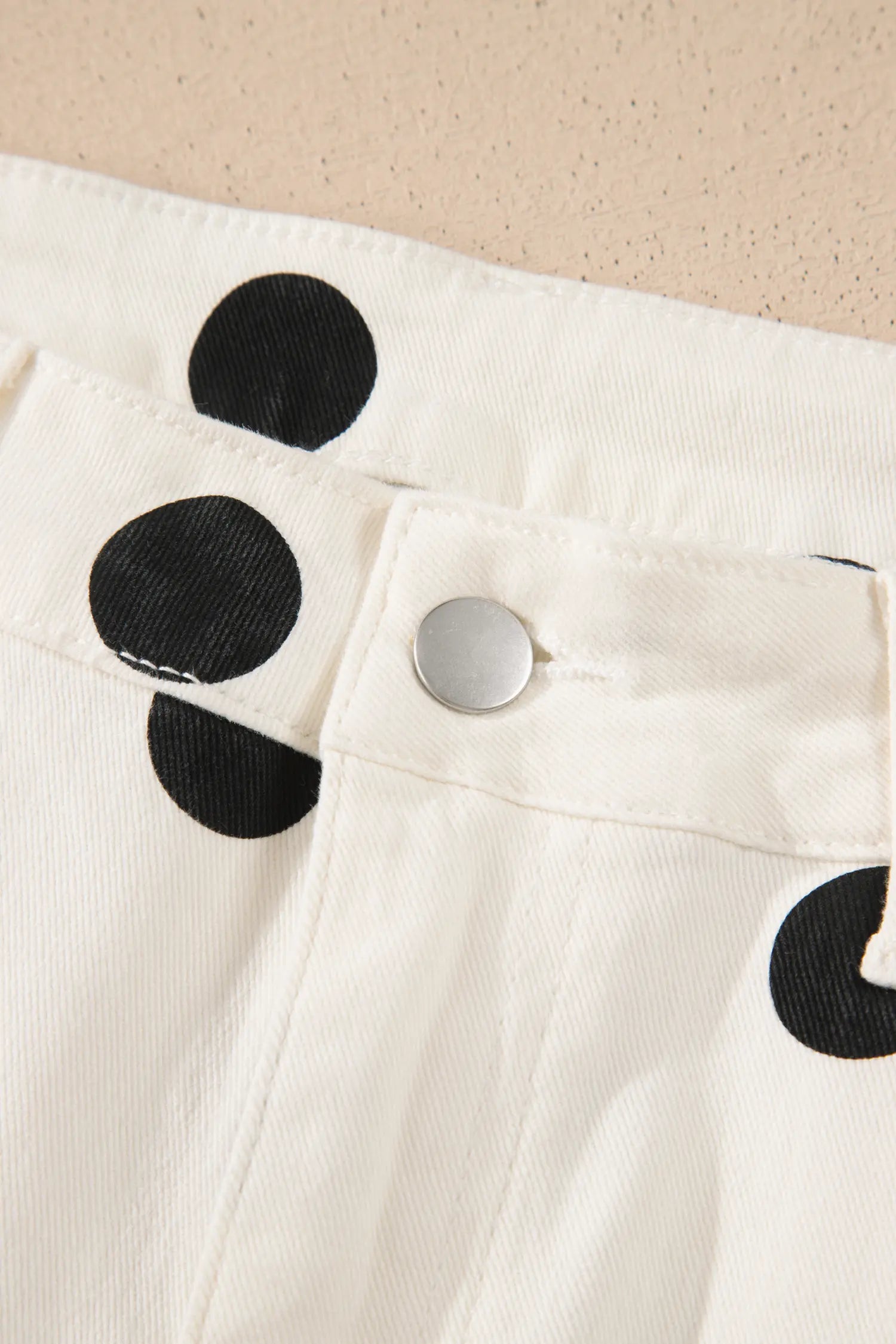 White Polka Dot Print Wide Leg Ankle-Length Jeans