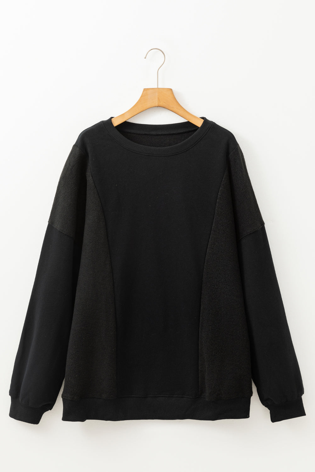 Black Loose Patchwork Crewneck Plus Size Sweatshirt BB Fashion Outlet