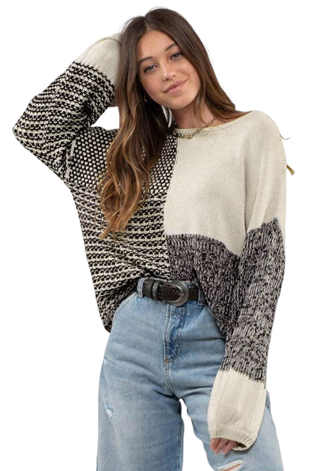 Bonbon Neutral Colourblock Tie Back Sweater eAura