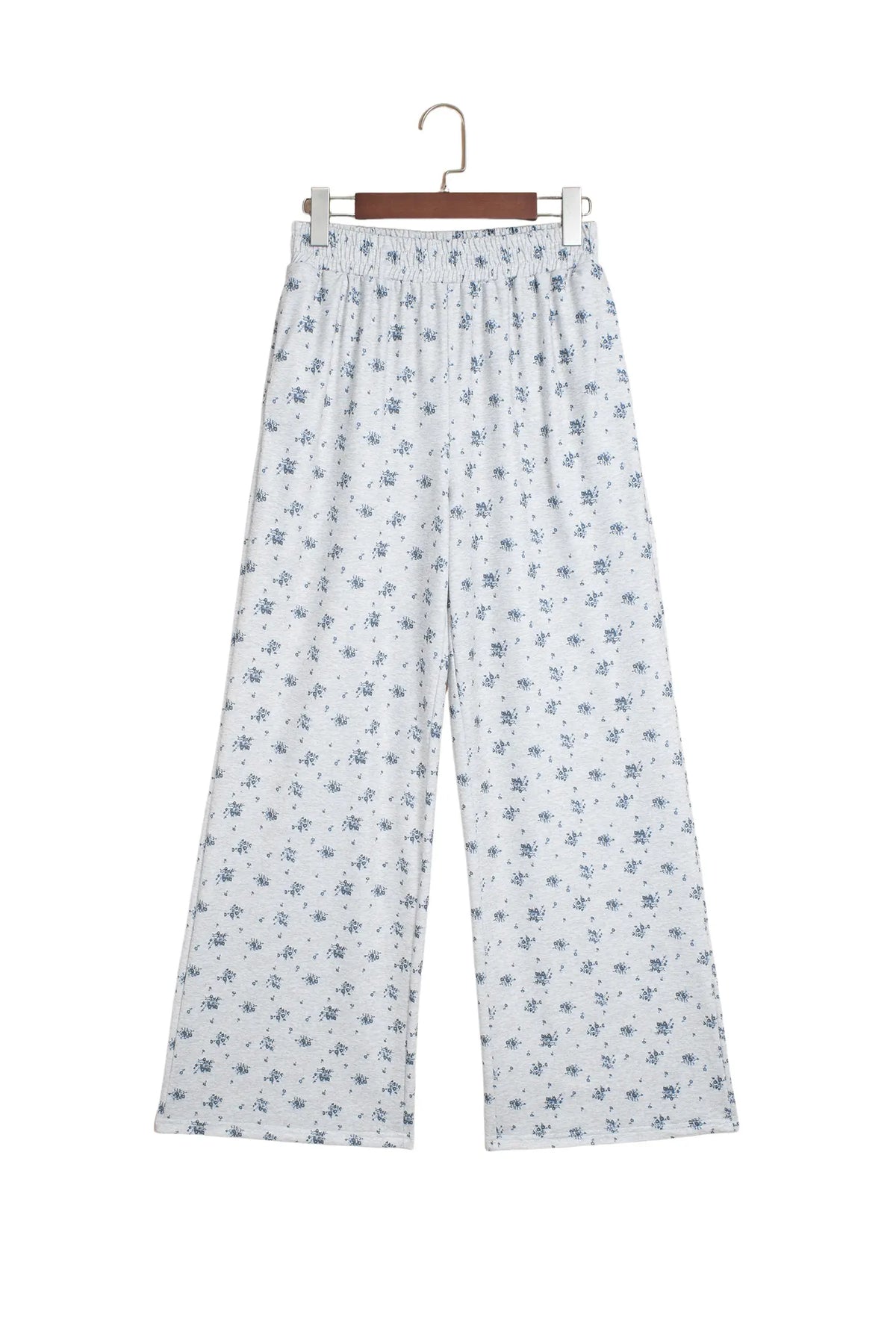 Floral Print Elastic Waist Full Length Regular Pants – Grey